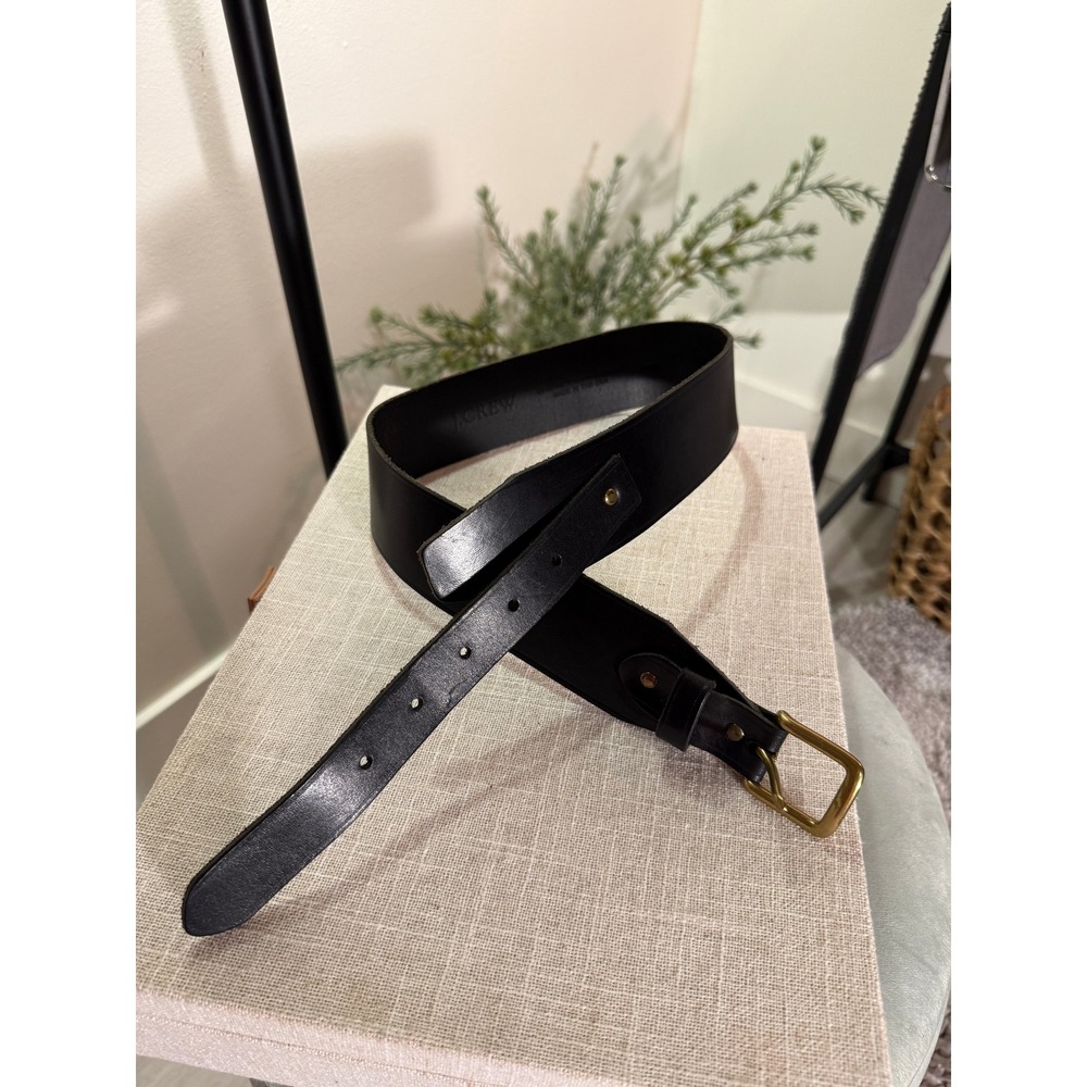J.Crew belt wmns dress belt 33 max fit black leather brass buckle daily wear euc